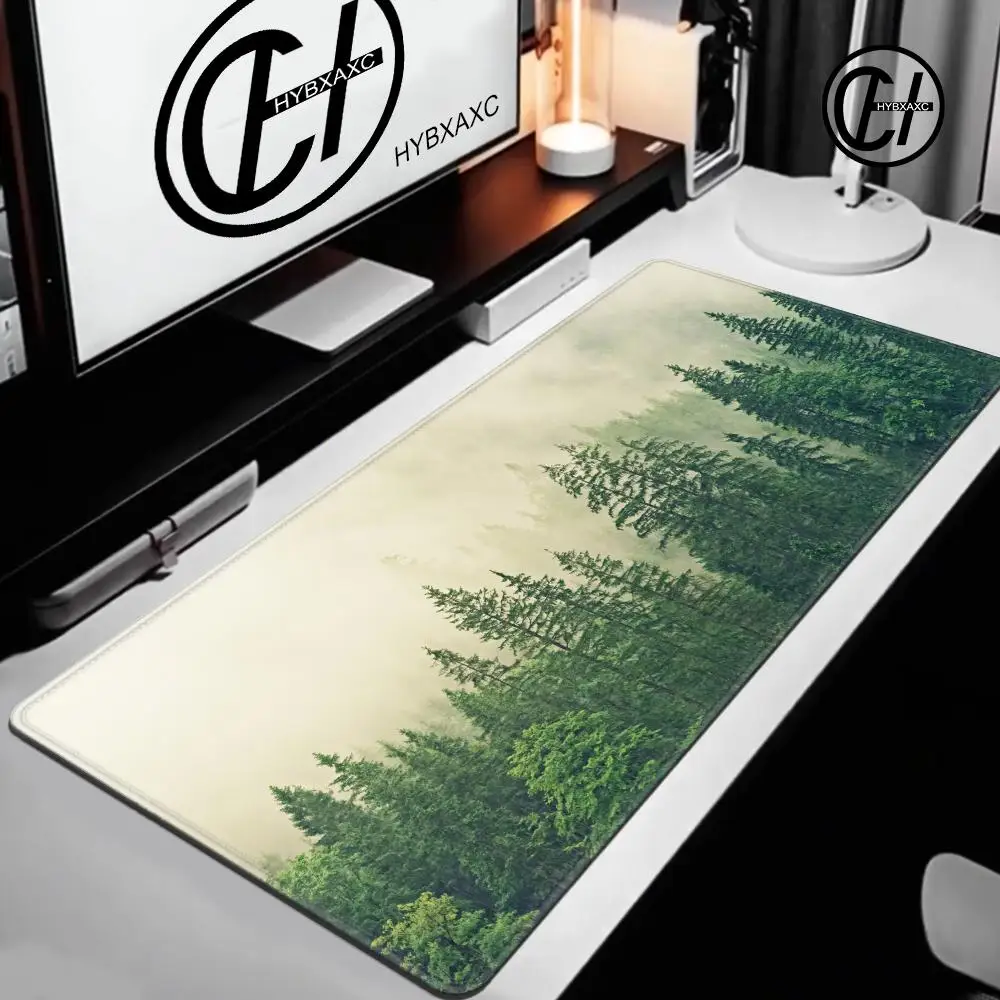 HYBXAXC Foggy Forest Landscape Mouse Pad, Misty Pine Tree Desk Mat, Large Non-Slip Gaming Mousepad for Nature Lovers