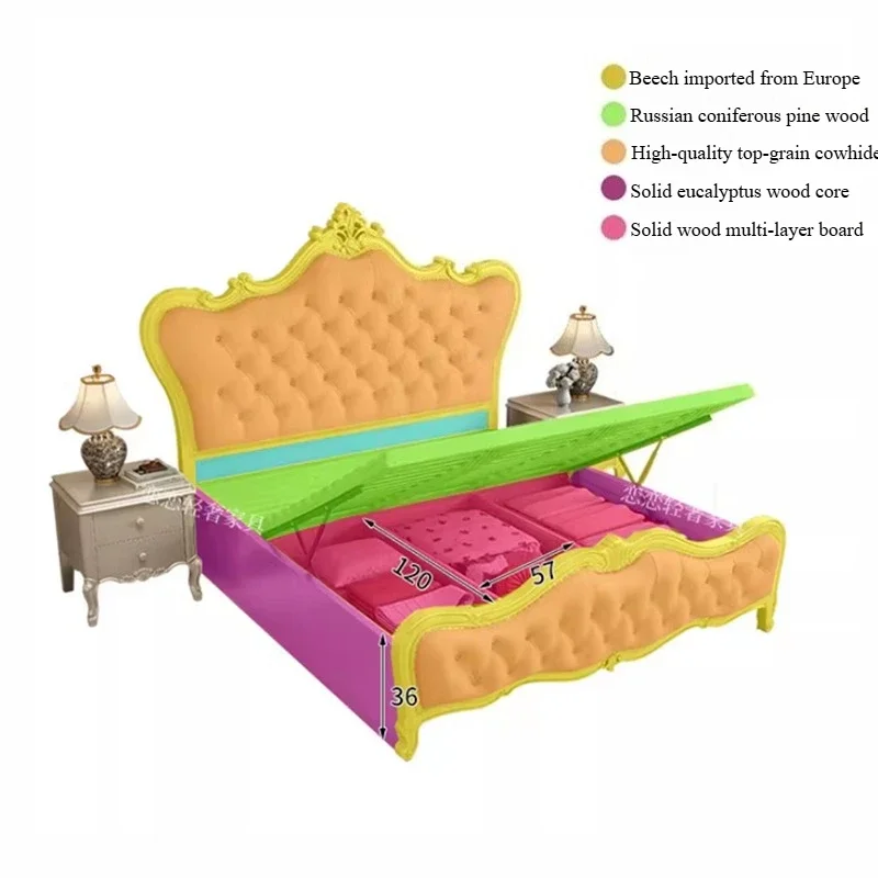 Nordic Wood Bed Frames Queen Upholstered Bag Two Persons Bed Sleeping Home Camas De Matrimonio Dormitorio House Accessories