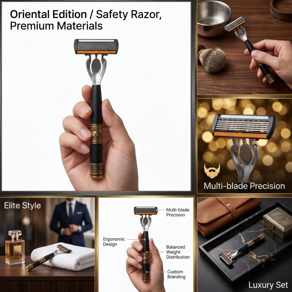 Men's Manual Safety Razor Set, Featuring 6-Layer Stainless Steel Blades, Long-Term Use, Men & Women Suitable Great Gift Idea.