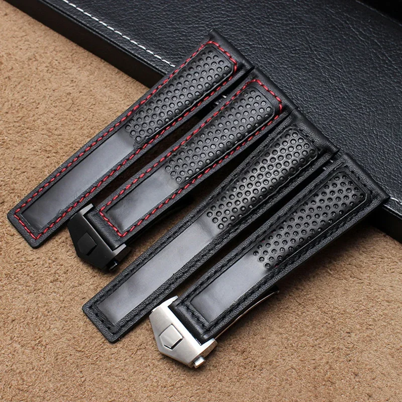 Genuine Leather Watch Band For Tag Heuer Carrera diving Monaco F1 Series Breathable Watch Chain Men Watch Straps 22mm With tools