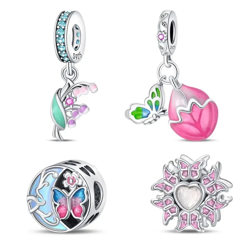 Charms Plata Tulip Pendant Silver Colors For Charms Silver Colors Original Bracelet for Jewelry Making