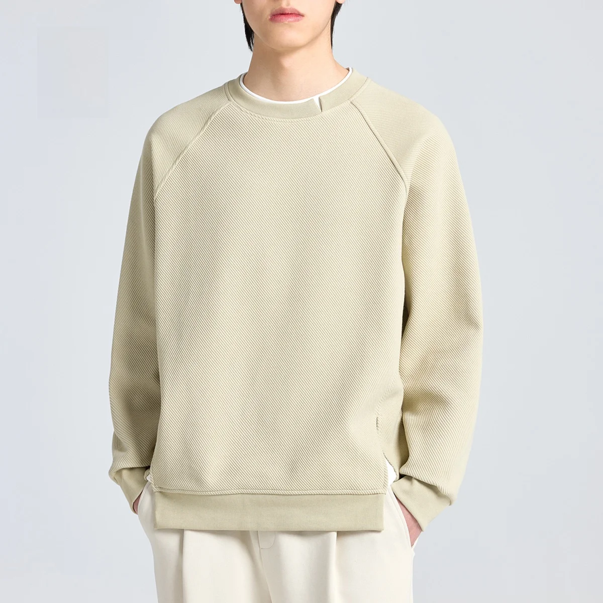 

Свитшот свободного кроя с круглым вырезом, однотонный, мужской, весенне-осенний, новый, удобный, хлопковый