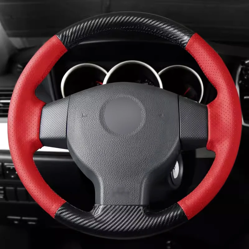 

Full Wrap Steering Wheel Cover Matt Carbon Fiber with Red Perforated Leather Car Accessoires for Nissan Teana Sylphy Tiid LIVINA