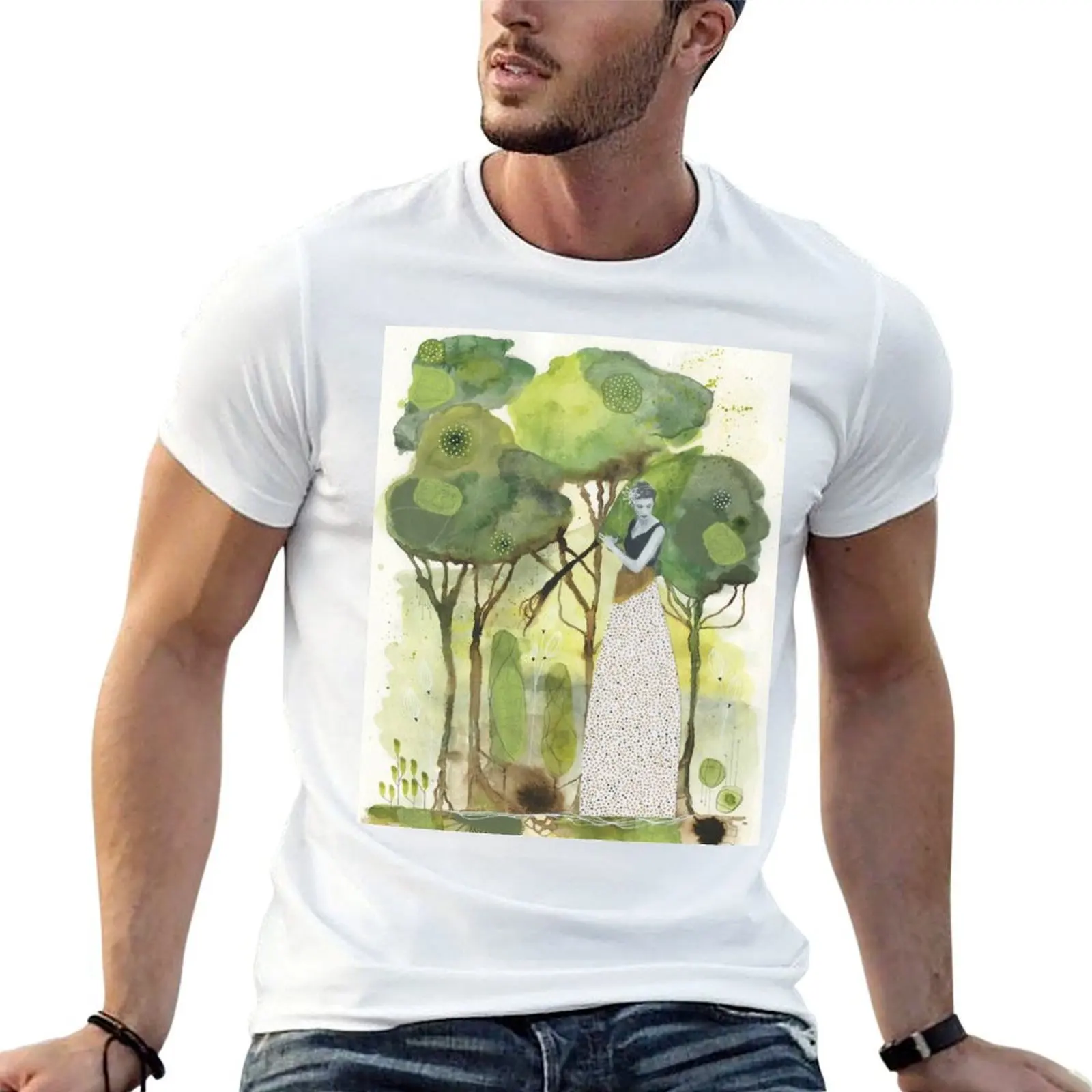 Grow printed from original mixed media art T-Shirt t shirt men 100% cotton luxury brand anime t shirts oversize T-Shirt
