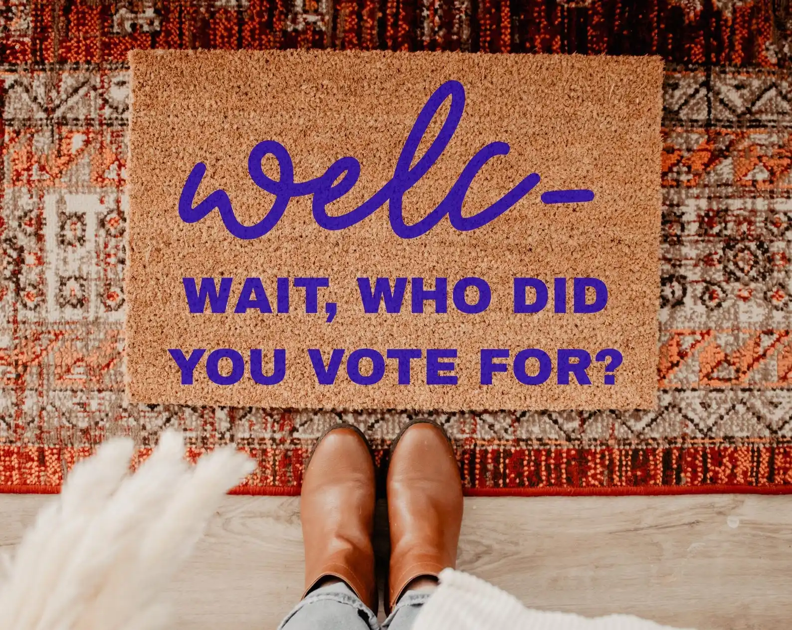 

Custom Text Welcome Doormat Wait Who Did You Vote for Funny Flocked Coir Rug Housewarming Gifts Coir Anti-slip Outdoor Doormats