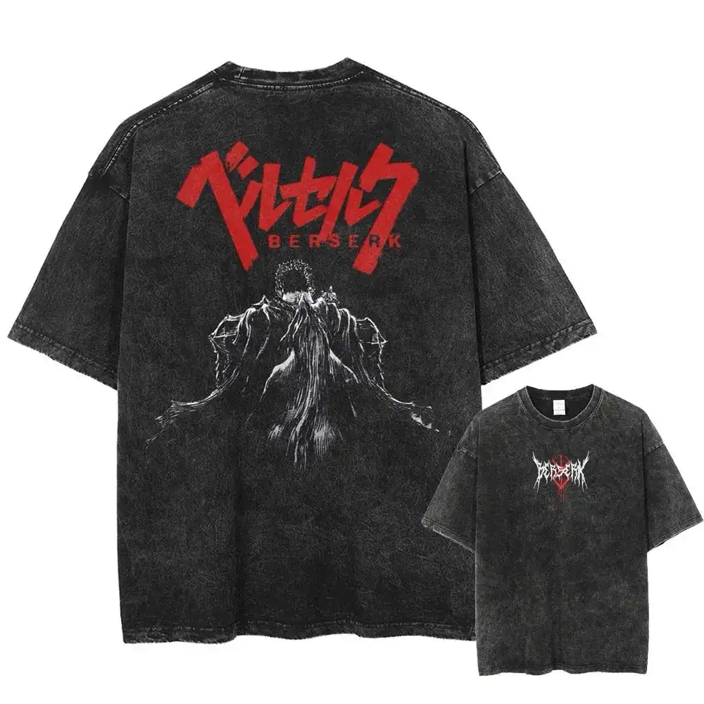 

Anime Berserk Guts Vintage Graphic Tee Oversized T-Shirt Men's 2026 Summer Fashion Oversize Street Top Harajuku Y2K Clothing
