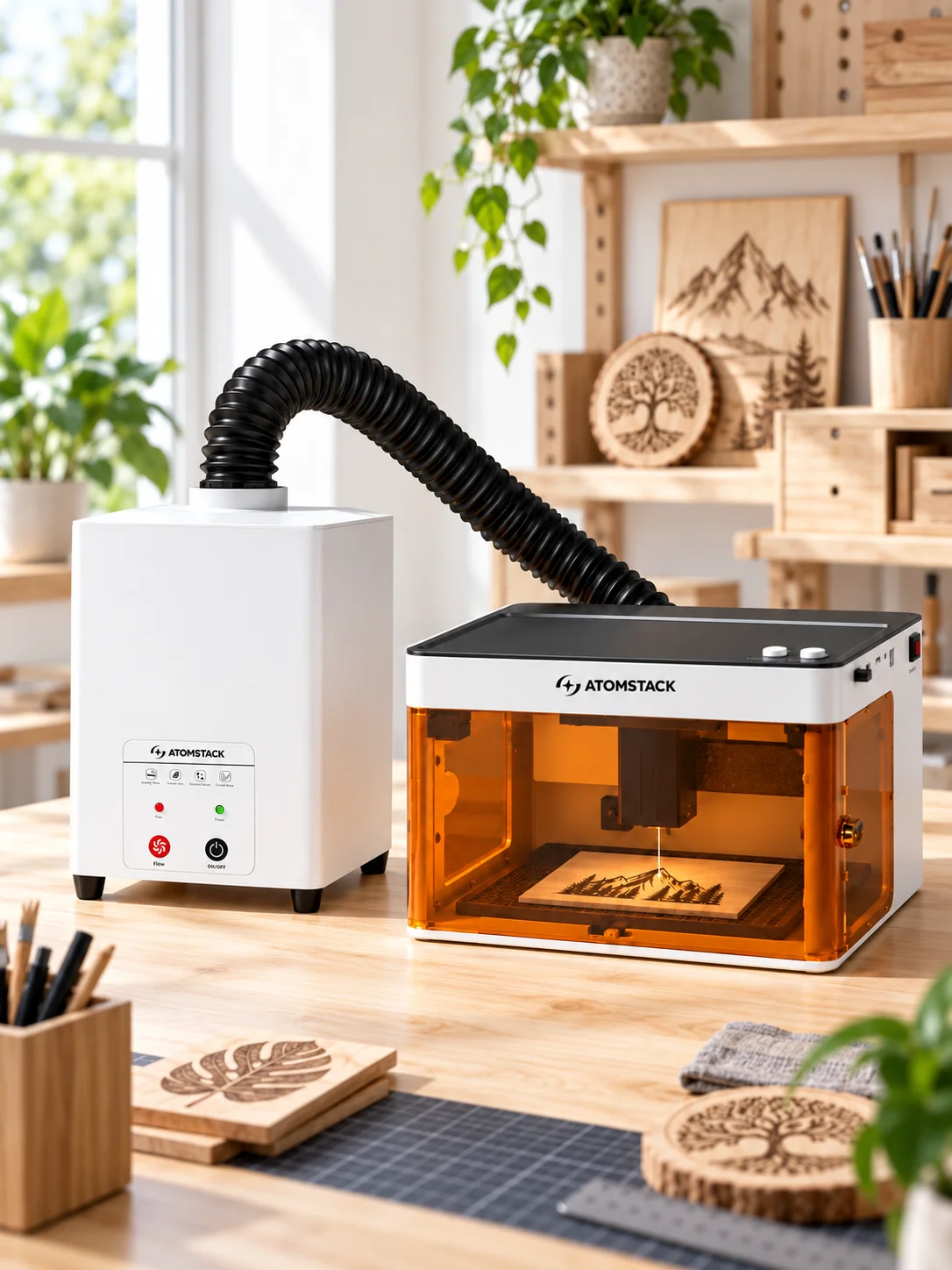 AtomStack D5 Laser-Rauchabsauger 50W Rauchabsorber für Lasergravur, -schneiden und -löten mit 3-Stufen-HEPA-Filter, 3-Gang tragbarer Desktop-Luftreiniger