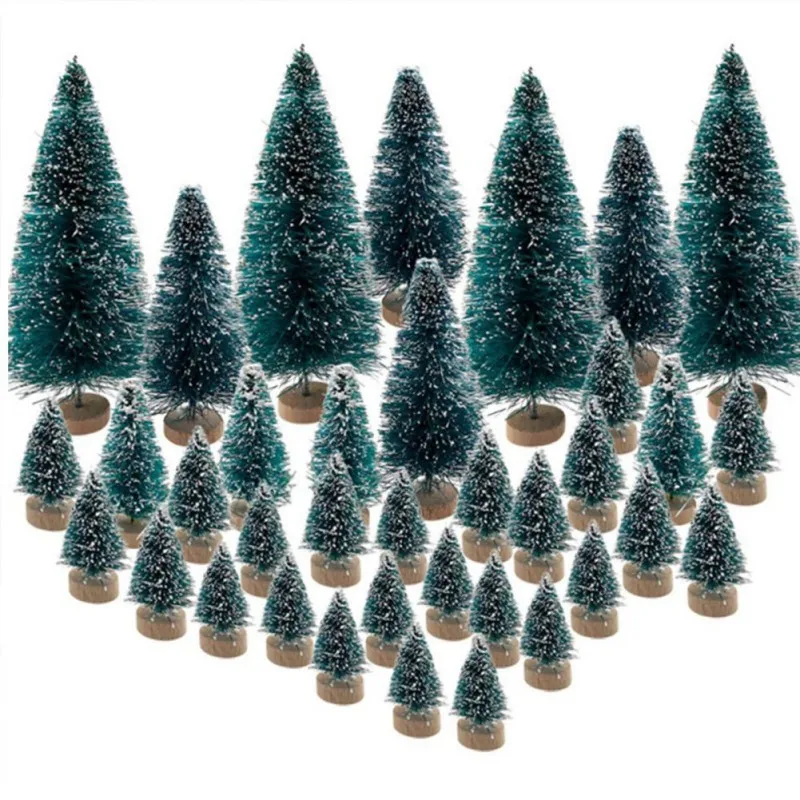 24/43pcs Mini Christmas Trees Bottle Brush Trees Plastic Winter Snow Ornaments Tabletop Crafting DIY Decoration Christmas Gift