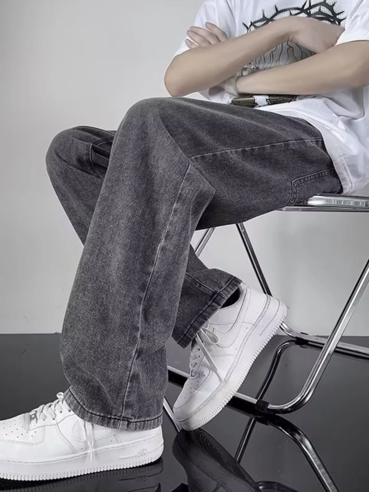 

Retro Men's Jeans Autumn Spring Loose Straight Wide Leg American High Street Casual Long Trousers Youth Faion Wear