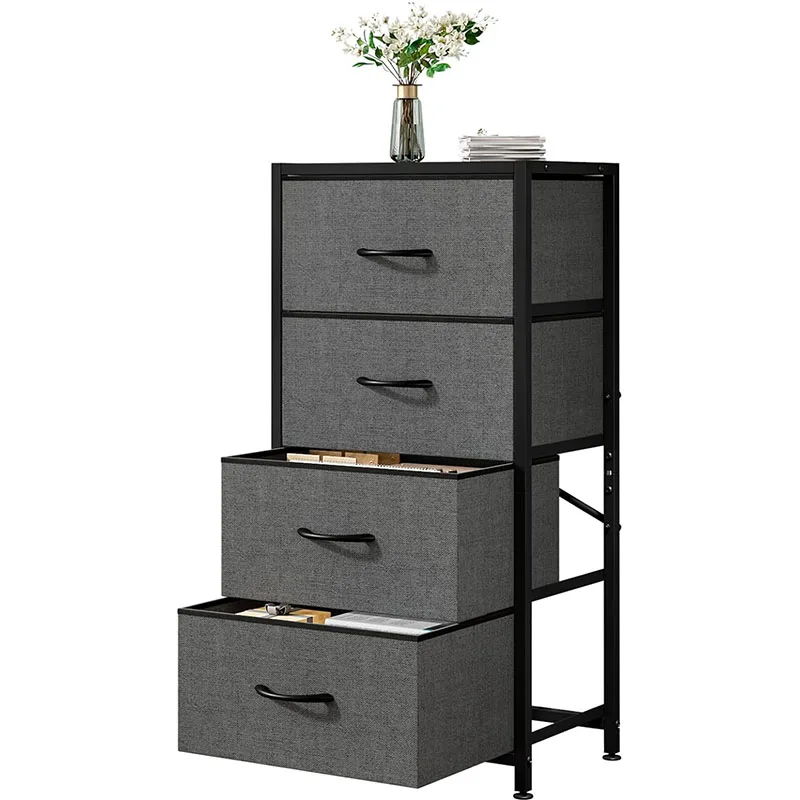 4-Drawer Dresser Vertical Storage Tower Fabric Dresser Closet Organizer, Nightstand Bedside Table Furniture,Wooden Top