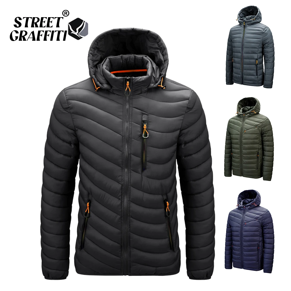 S.T.G 2024 Men Solid Casual Jackets Hot Fashion Brand Outdoor Warm Windproof  Hooded Coats High Quality Winter Jackets For Male