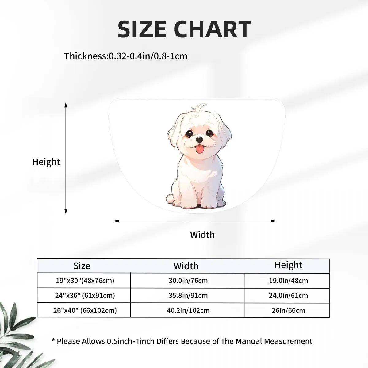 Cartoon Style Cute Maltese Dog Soft Flannel Half Round Doormat Non Slip Bathroom Mat Absorbent Floor Carpet for Laundry Room