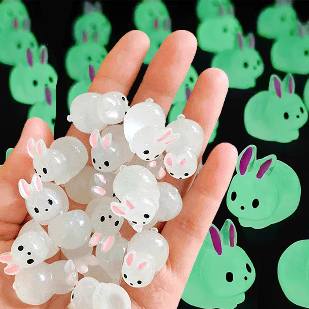 10/2Pcs Mini Glow Rabbit Ornament  Nightglow Animal Figurines Car Interior Office Living Room DIY Rabbit Decorations Accessories