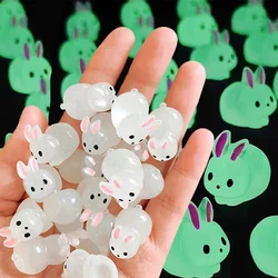 10/2Pcs Mini Glow Rabbit Ornament Nightglow Animal Figurines Car Interior Office Living Room DIY Rabbit Decorations Accessories