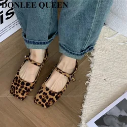 2024 Fashion Leopard Print Flats Ballet Shoes Women Slip On Loafer Square Toe Shallow Mary Janes Ballerina Soft Moccasin Zapatos