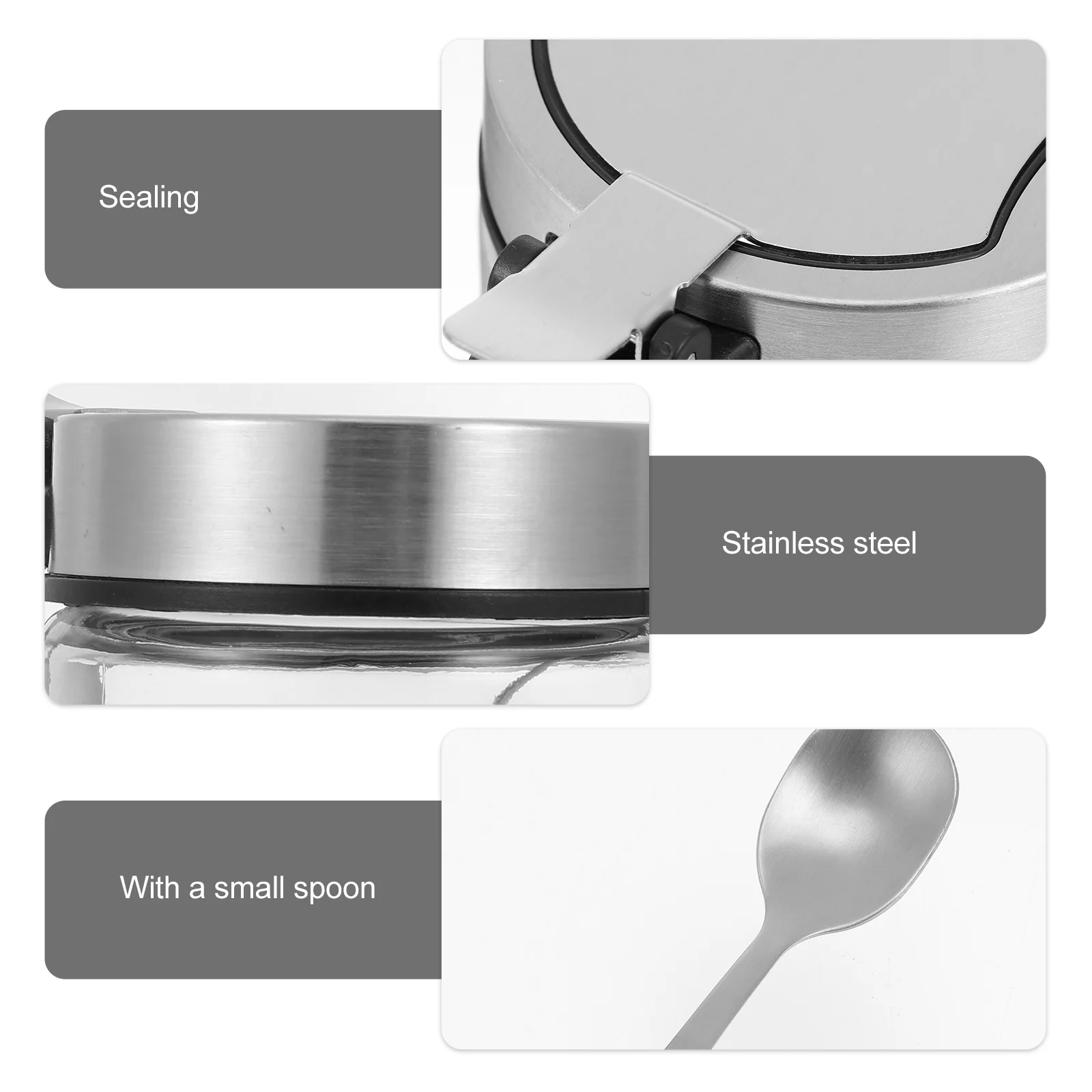 

1Pcs Seasoning Jar Glass Bottle Simple Style Sealed Lid Kitchen Condiment Container Convenient Storage with Spoon