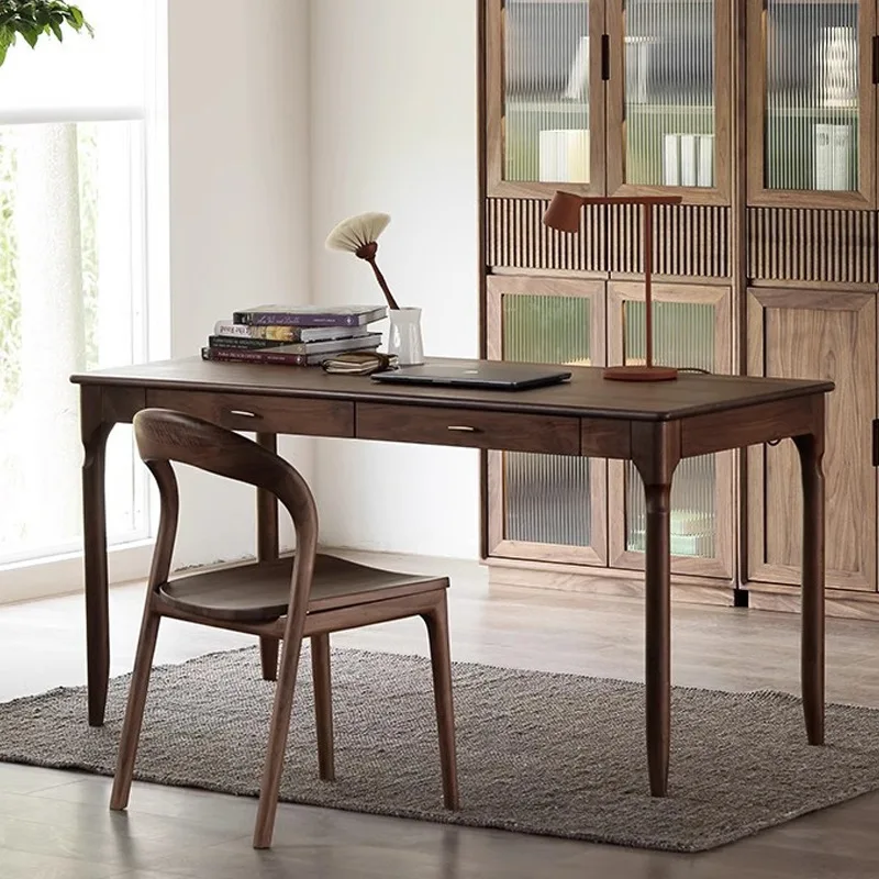 Solid Wood Black Desk for Bedroom Reinforced Frame Reliable Performance Smooth Surface