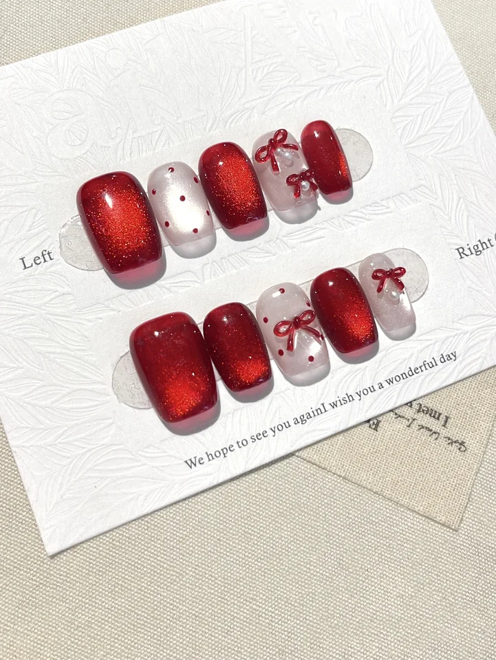XMSJ 10 piezas puramente hechas a mano rojo ojo de gato moño 3D lunares desmontables 6