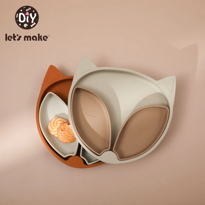 Let’s Make 1Set Baby Silicone Fox Bowls Sucker Plates Suction Feeding Tablewar Dining Training Non-slip  BPA Free Child Gifts