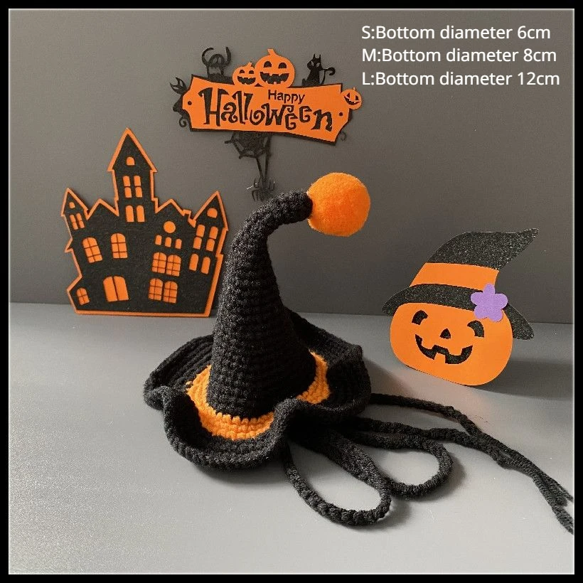 

Halloween Witch Hat Black Handmade Crochet Doll Pet Cat Funny Creative Photo Dog Cute Pumpkin Finished Decorative Accessories