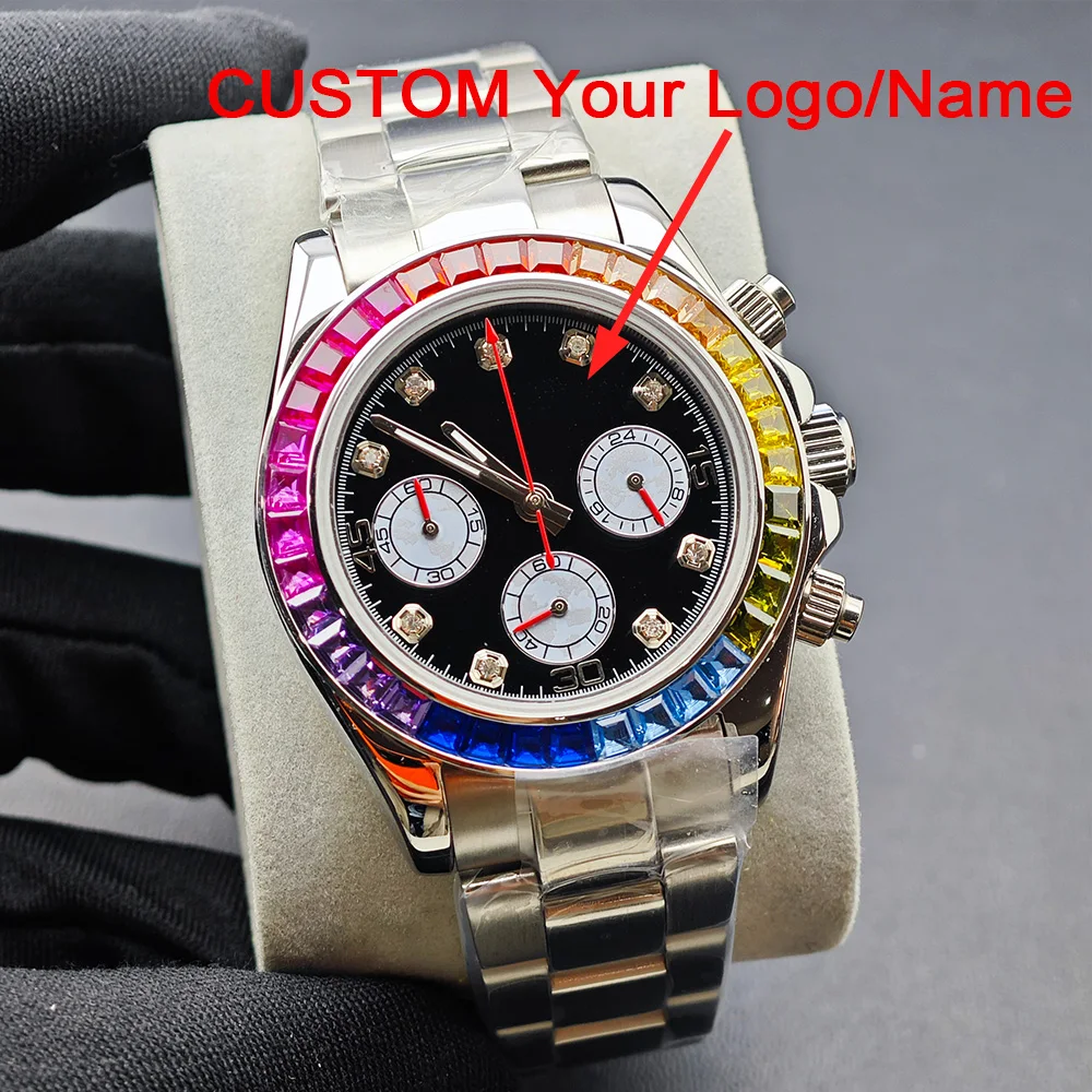 39.3mm VK63 steel case men's watch diamond bezel suitable for VK63 movement watch accessories parts suitable for 20mm strap