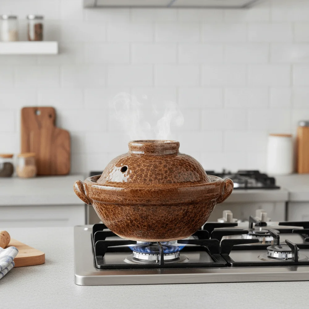 Pottery Double-Handled Casserole Pot Double-layered Glaze Heat-resistant Porridge Pot Hammered Pattern Vintage Clay Pot