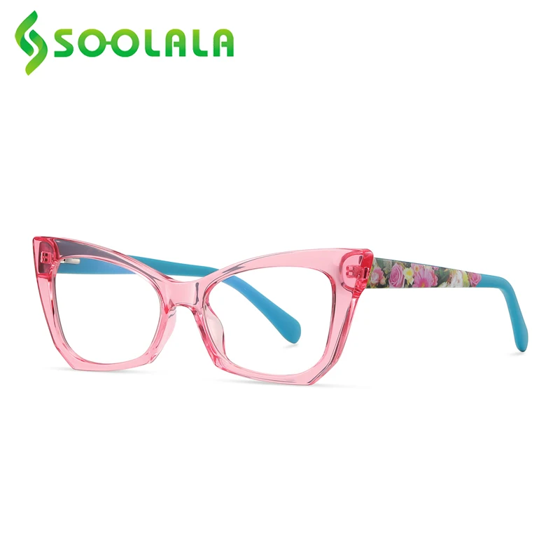 

SOOLALA Floral TR90 Cat Eye Anti Blue Light Reading Glasses Women Ladies Spring Hinged Frame Presbyopic Magnifying Eyeglasses