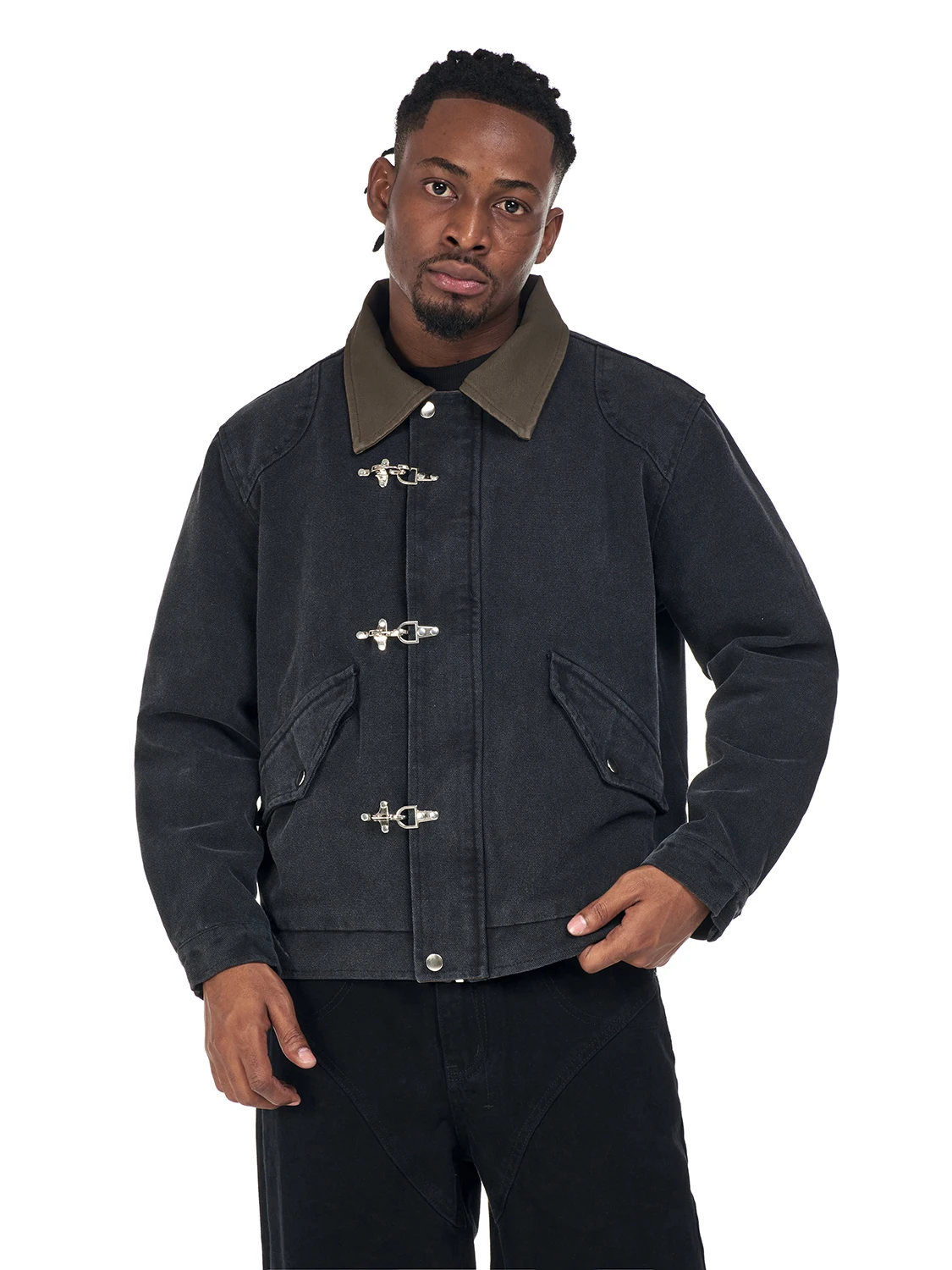 

MT99 American Sle High Street Workwear Jaet Zipper Collar Patchwork Plane Bule Design Cool Retro Splice Zipper Coat