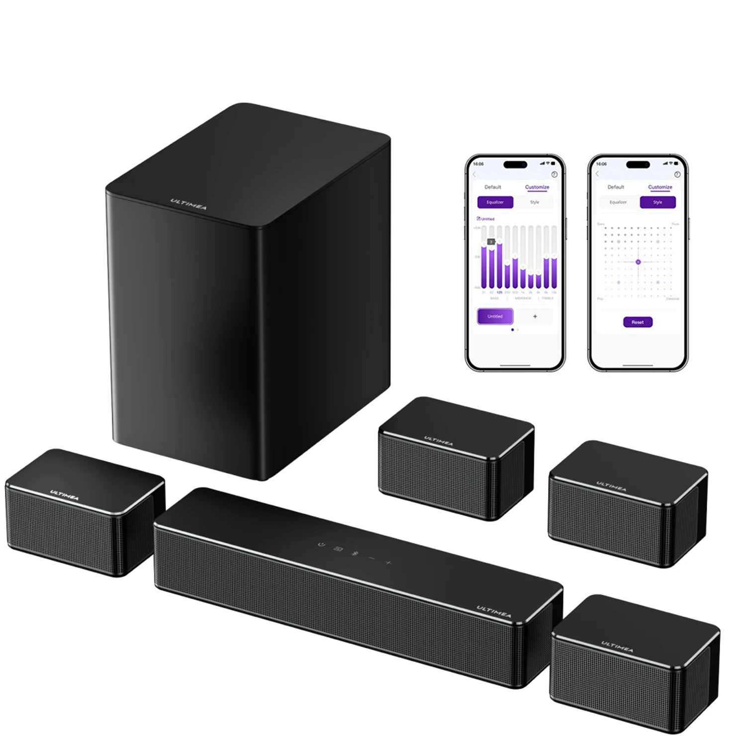 ULTIMEA 7.1 Surround Soundbar, 3D Virtueel Surround Sound Systeem met Subwoofer, 2 Achterluidsprekers, Home Theater TV-luidsprekers, Zwart