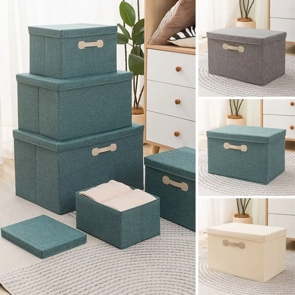 

Новый моющийся ящик для хранения, складной ящик из хлопчатобумажной льняной ткани с крышкой, органайзер для гардероба