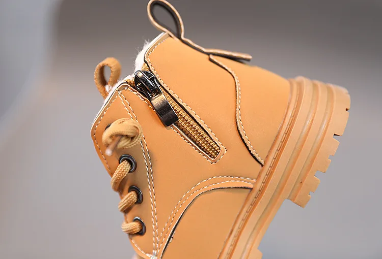Bottes en cuir coordonnantes épaisses pour enfants, fermeture à glissière latérale, document solide, chaud, décontracté, enfants, garçons, filles,