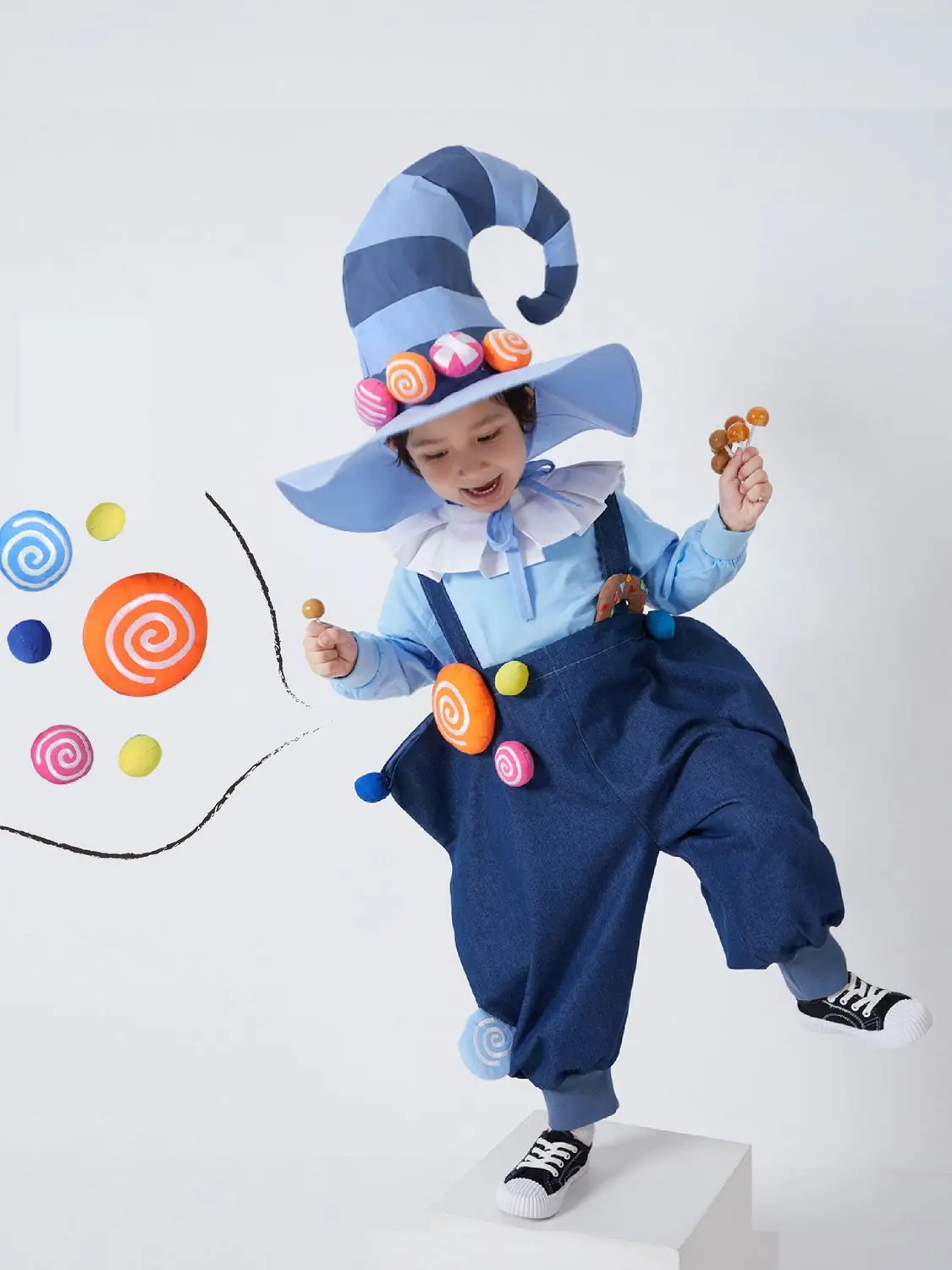 Spring Autumn Baby Boys Cute Children Kids Halloween Cosplay Loose Blue Suspender Trousers+Tshirts+Hat 3Pcs Set Handsome suit