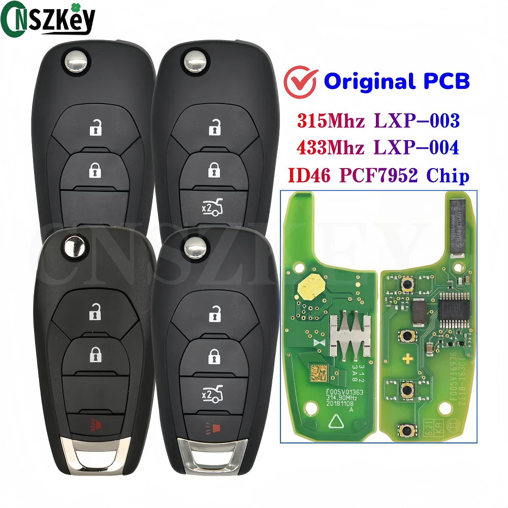 CNSZKEY LXP-T003 LXP-T004 OEM PCB 315/433Mhz ID46 Chip 2/3/2+1/3+1 Buttons Remote Key FOB For 2016-2019 Chevrolet Cruze Locked