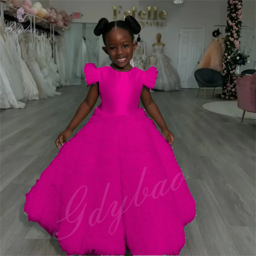 فساتين فتاة الزهور الحمراء منفوش لحفلات الزفاف من التول للأطفال وحفلات أعياد الميلاد والمناسبات الرسمية ومهرجانات التجميل حسب الطلب