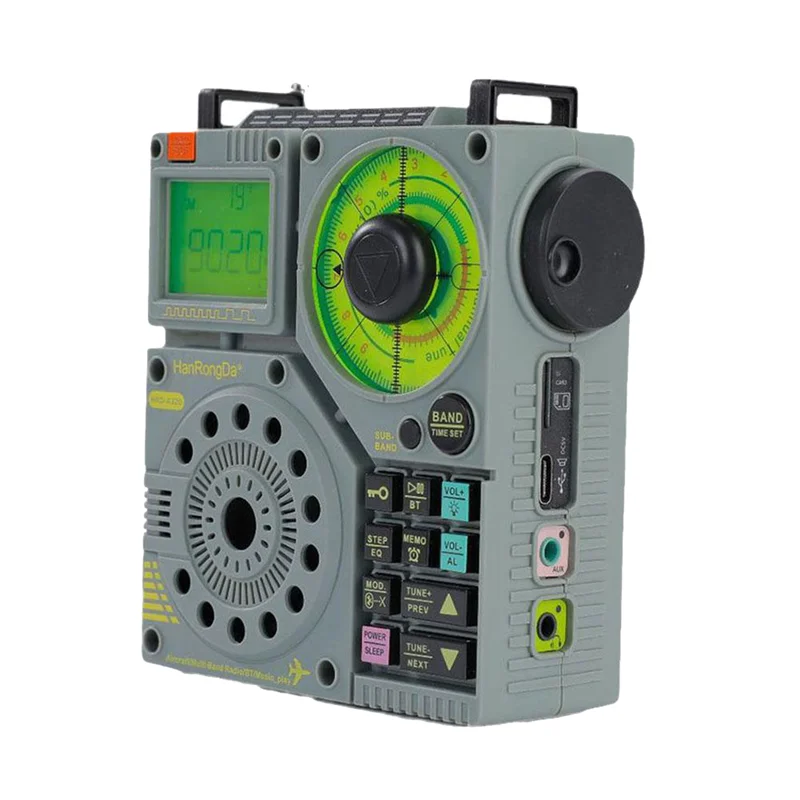 HanRongDa Portable Multiband Radio MF MW SW VHF WB Aviation Band Maritime Supports T-BLITZ AUX Air Band Radio Receiver