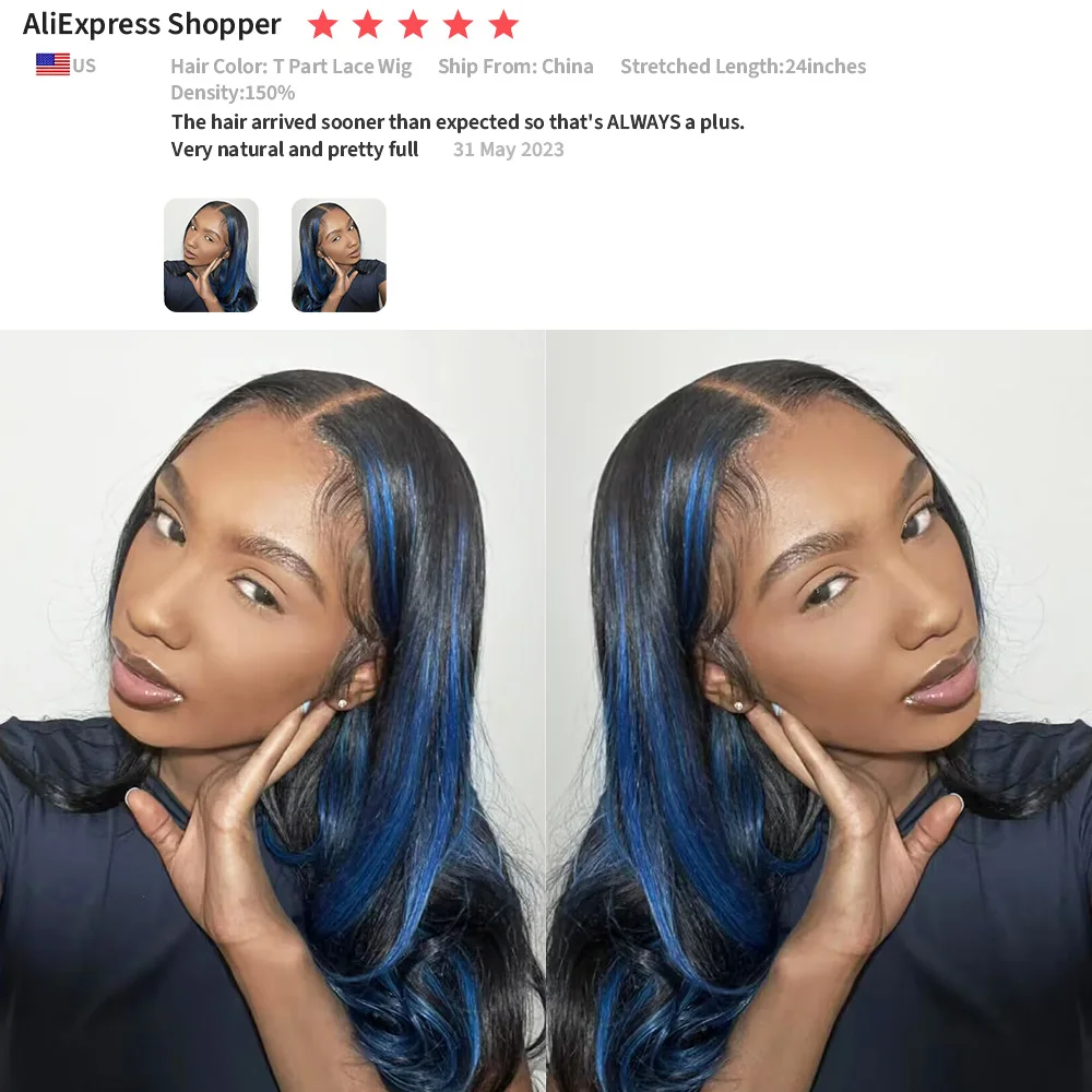 13*4 13*6 Straight Highlight  Black With Blue Lace Frontal Wigs Human Hair Wig For Black Women Brazilian  Hair Full Lace Wigs