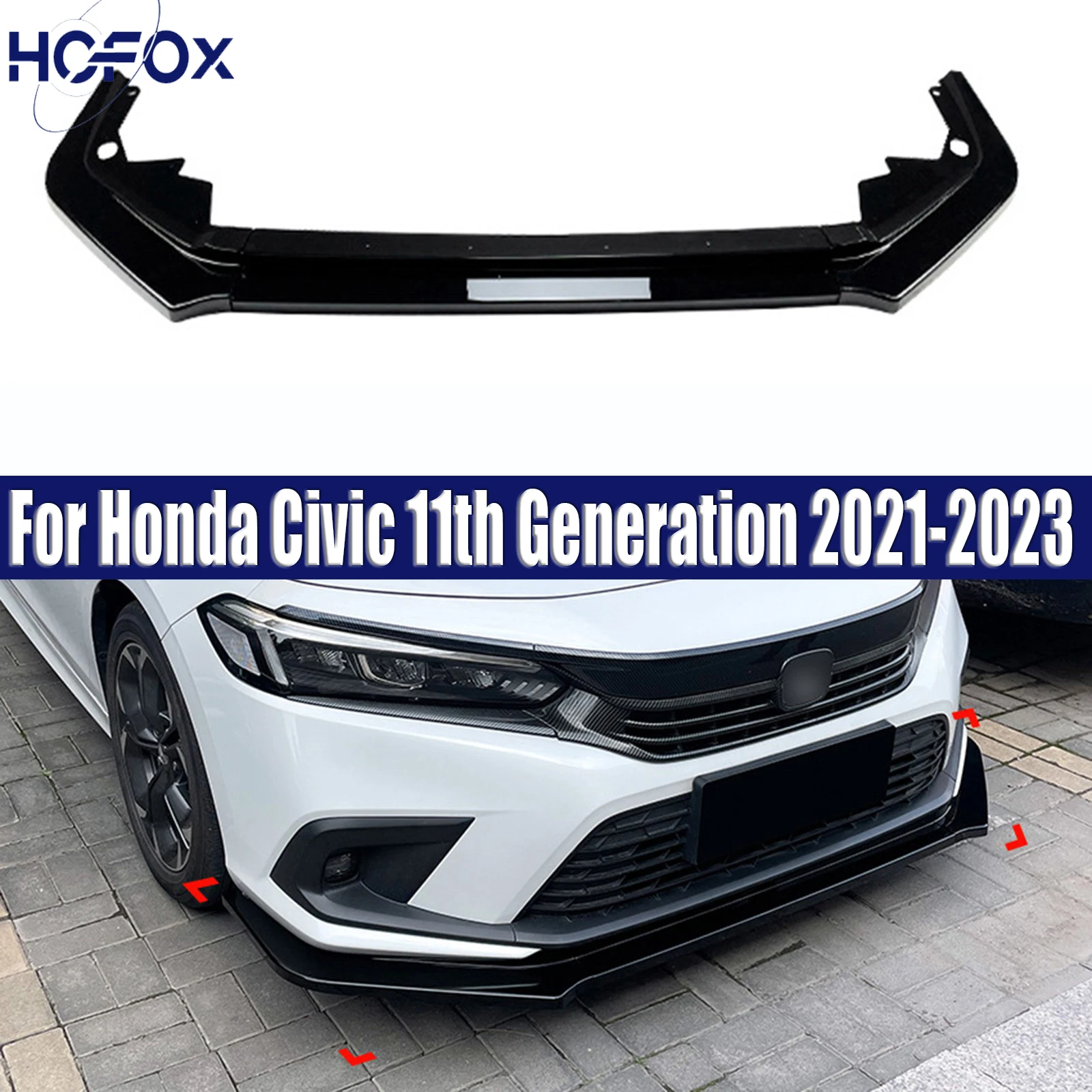 

For Honda Civic 11th Generation 2021 2022 2023 Car Front Lower Bumper Splitter Lip Spoiler Diffuser Guard Canard Deflector