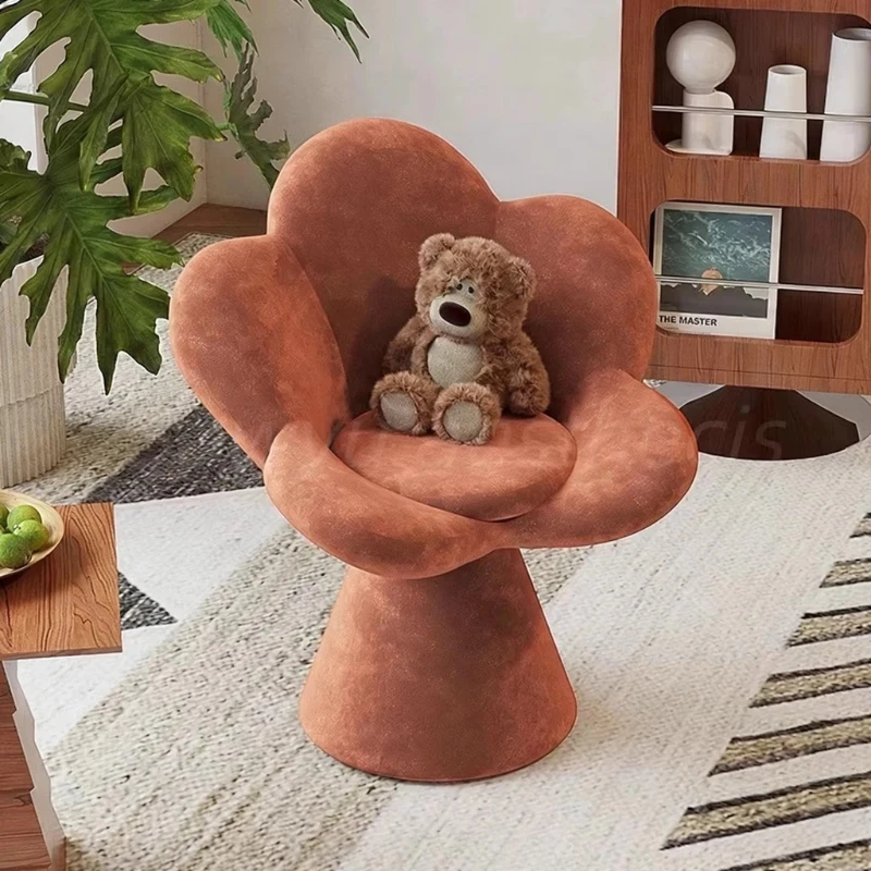 

Luxury flower-shaped vanity stool with rotating base, comfortable plush fabric vanity chair