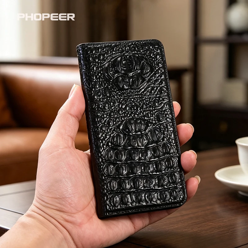 Luxury Genuine Leather Case for OPPO Reno 15 14 13 12 F Pro Max 5G 4G 3D Crocodile Claw Flip Magnetic Phone Case