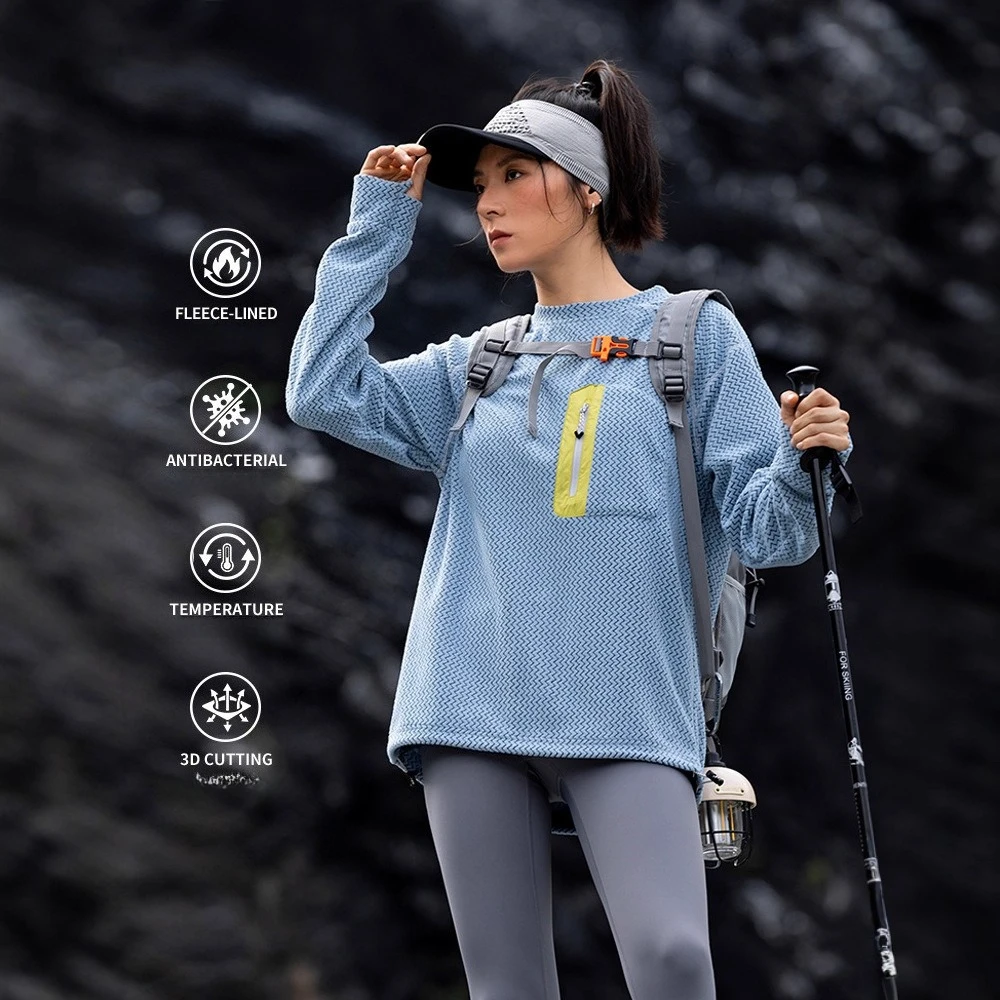 Outdoor Wave Round Neck Sweatshirt Men and Women Absorbent Warm Fleece Long-sleeved T-shirt Top