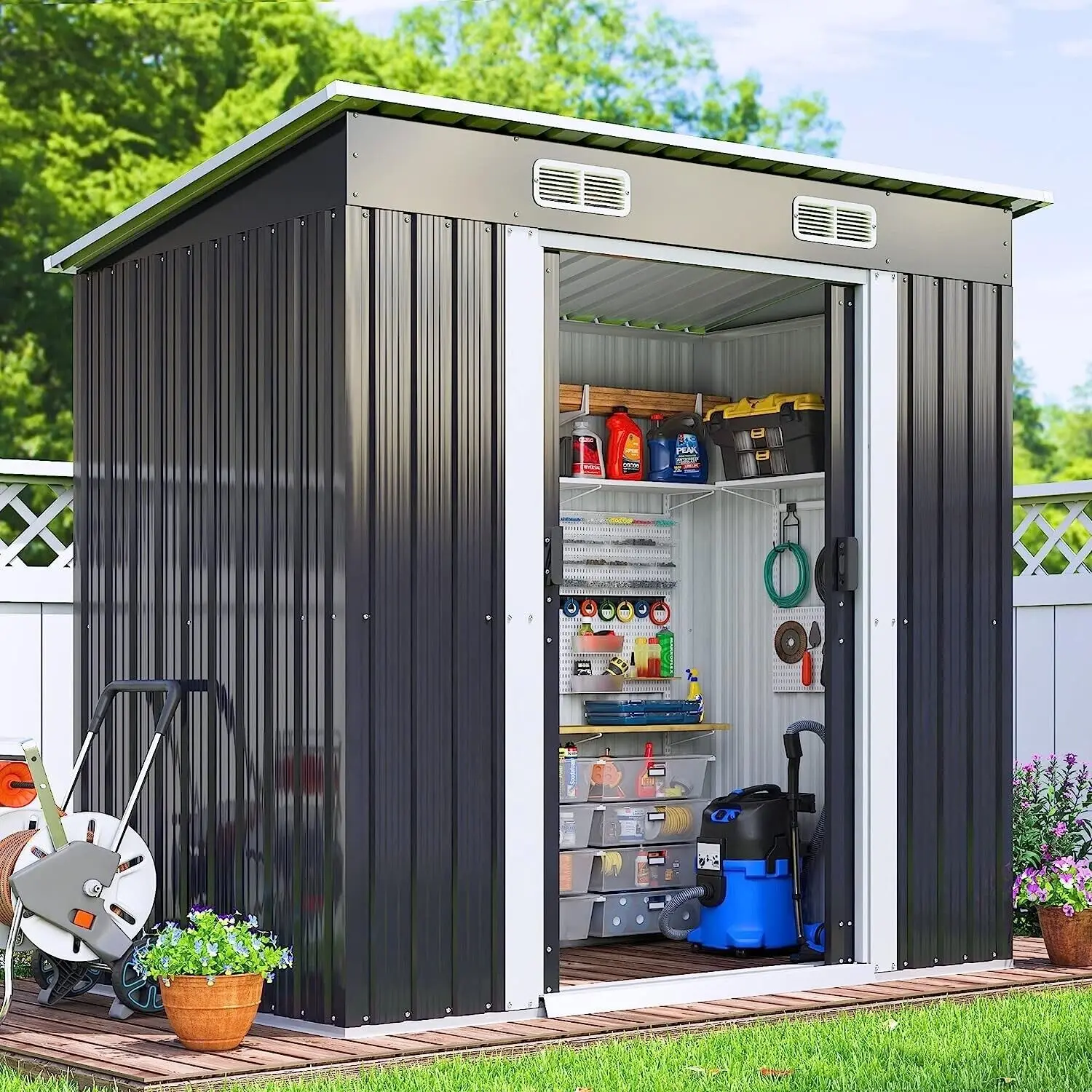 

6'x4' Outdoor Storage Shed w/Lockable Door for Backyard Metal Garden Tool Shed