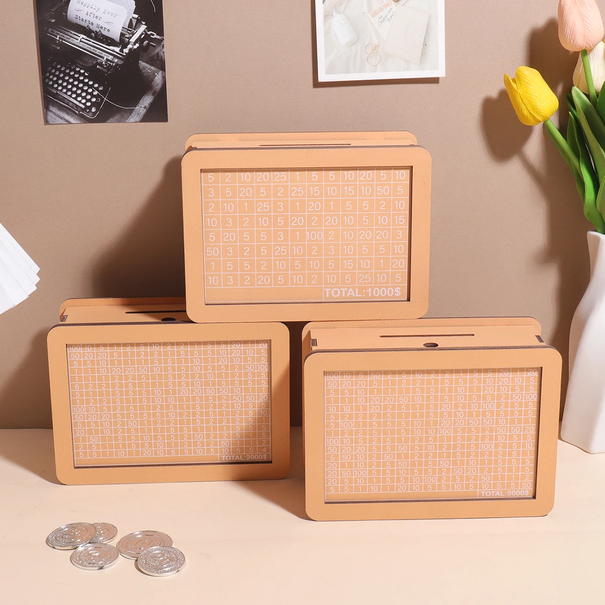 copertina digitale in dollari Salvadanaio in legno, salvadanaio con porta di risparmio, decorazione da scrivania, regalo a sorpresa, articolo di risparmio finanziario domestico