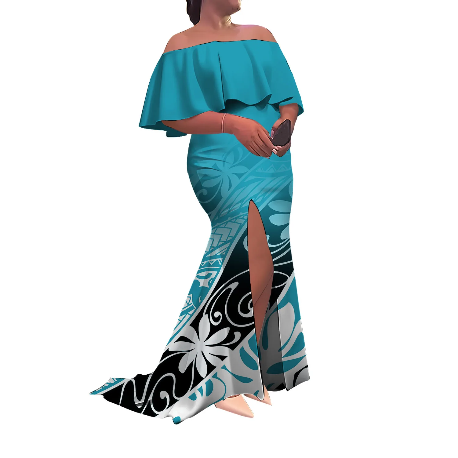 

Летнее длинное вечернее платье длиной до пола на заказ, женское платье без рукавов на одно плечо, полинезийское облегающее платье с разрезом «рыбий хвост»