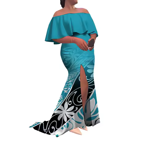 Summer Long Custom-Made Floor-Length Evening Dress One-Shoulder Sleeveless Women'S Dress Polynesian Tight Split Fishtail Dress