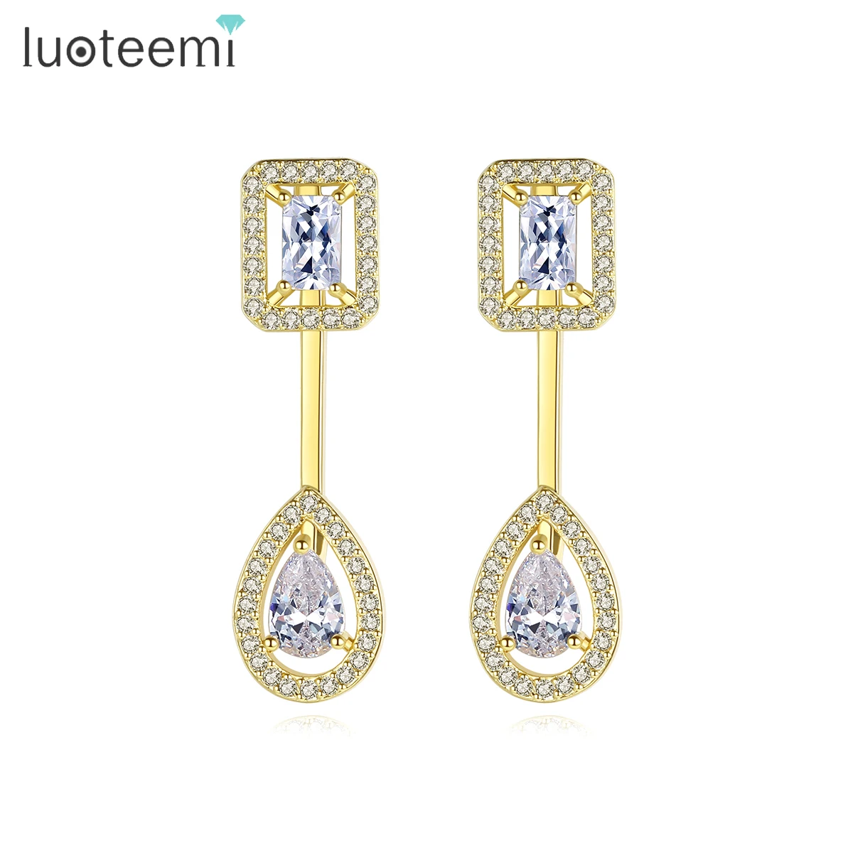 

LUOTEEMI Creative Unusual CZ Double Use Earrings Trendy Fashion Cubic Zircon Girl’s Geometric Detachable Stud Earring Jewelry