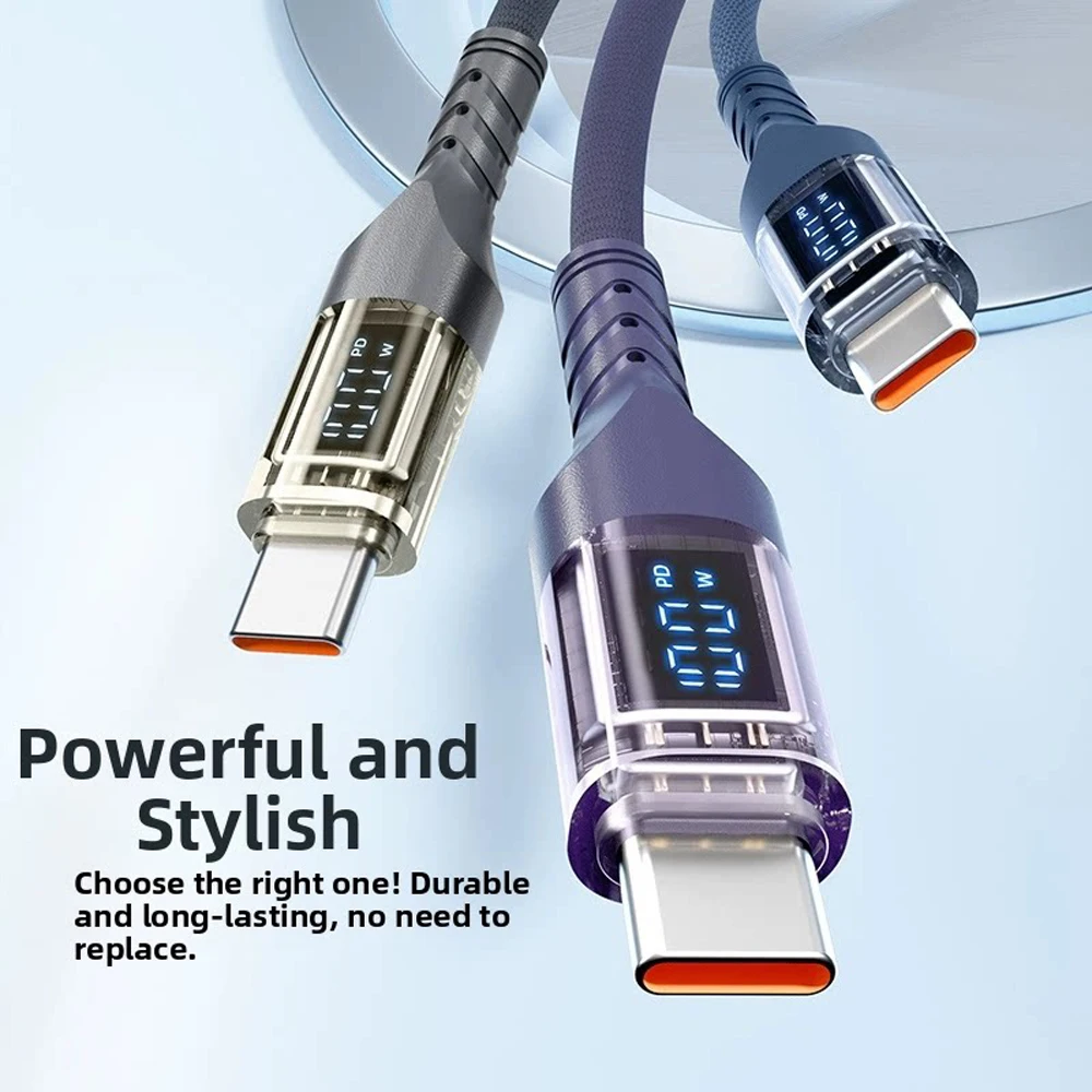 100W USB Type C Cable Super Fast Charging Data Cord with LED Display for iPhone 17 16 15 pro max Air Samsung Huawei xiaomi