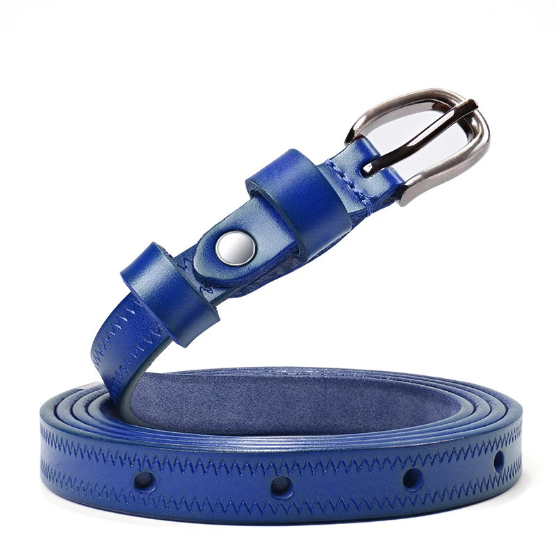 Women's Narrow Genuine Leather Belt Fashion Pin Buckle Belt for Women 1.35cm Wide Jeans Cowhide Belt Dress Belt