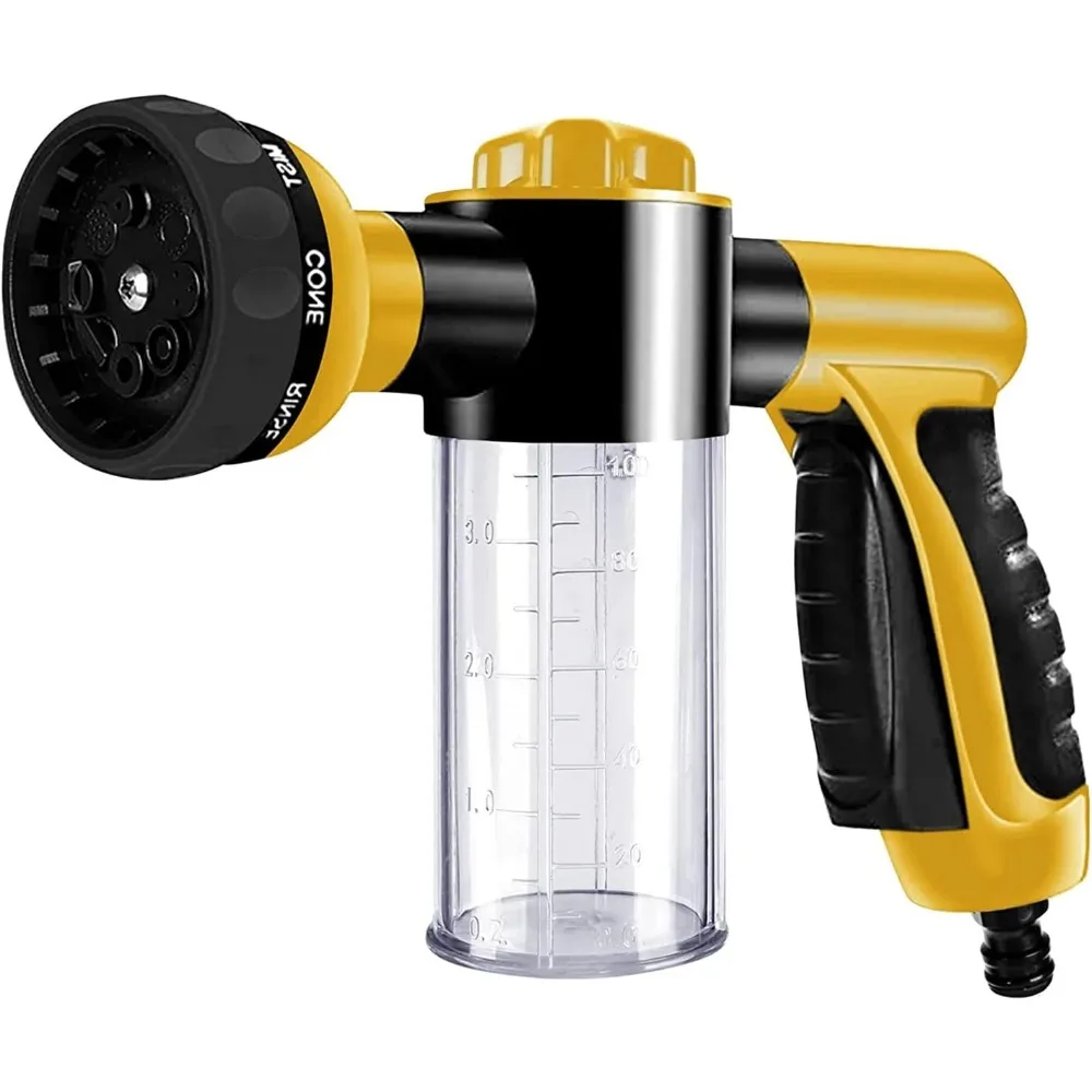 

Насадка для водяного шланга QIANS, 8 моделей распылителей, садовый пенопластовый пистолет высокого давления со встроенным дозатором мыла - желтый