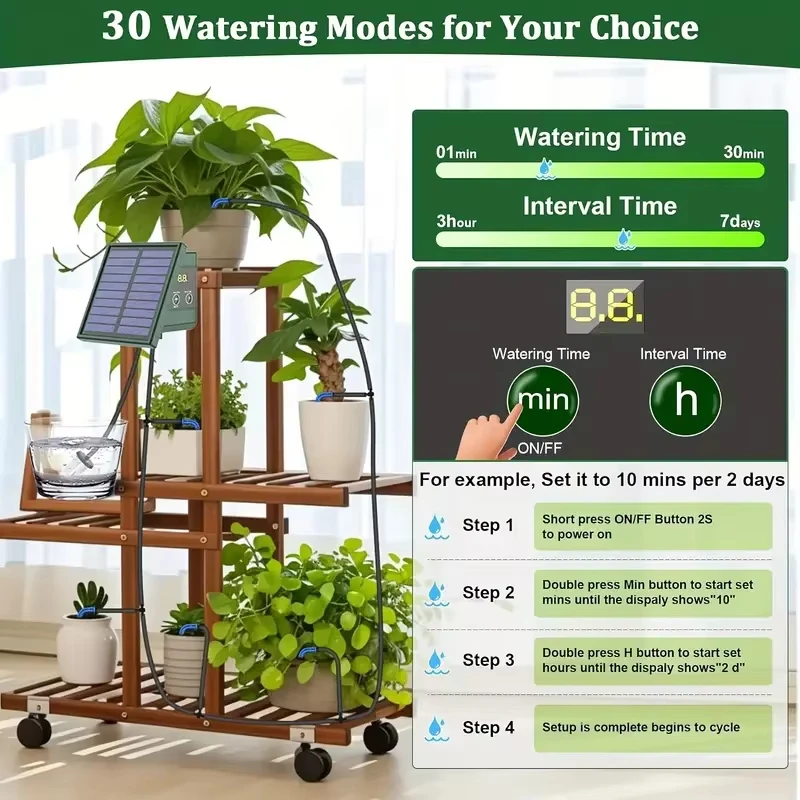 

Automatic Garden DIY Solar Drip Irrigation System with Water Level Detection for Potted Plants