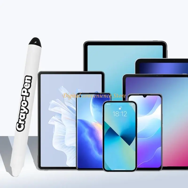 

97QA Kids Screen Pen Soft Silicone Triangular Anti Roll Design With Detachable Lanyard For Tablets Drawing Writing